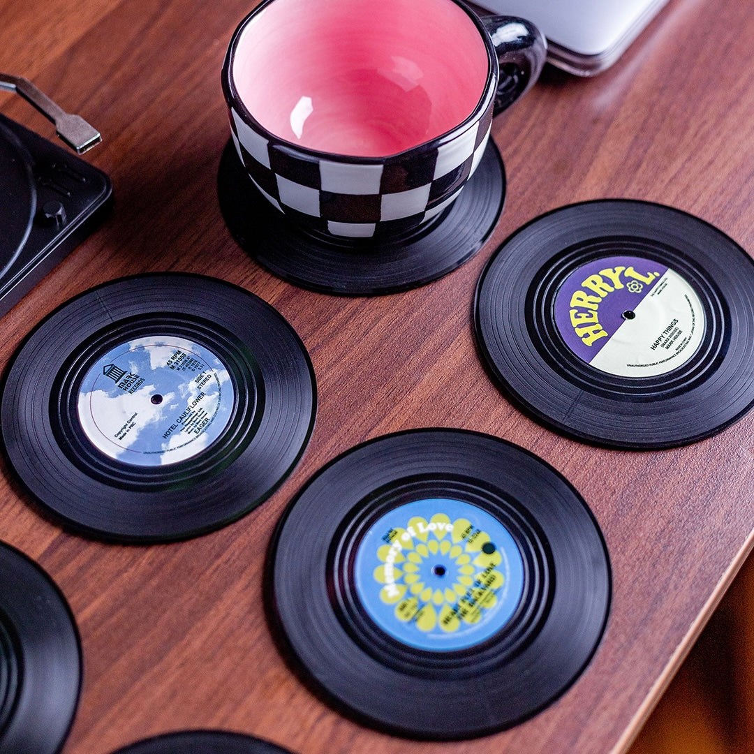 Six Vinyl Coasters + Record Holder