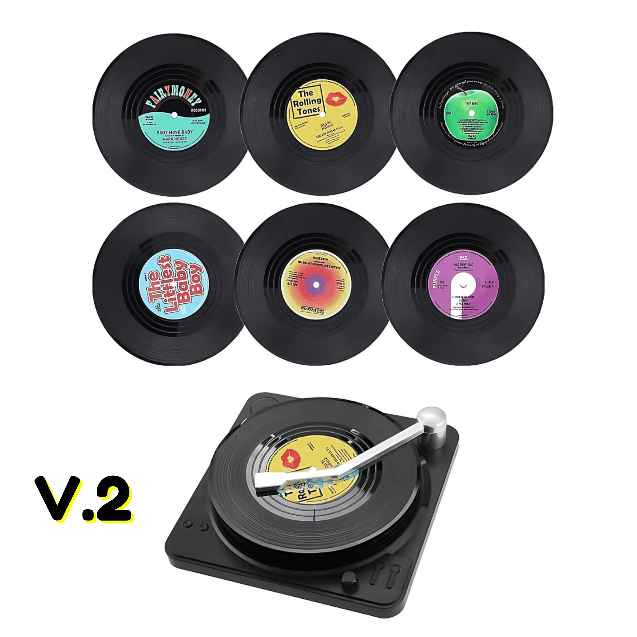 Six Vinyl Coasters + Record Holder