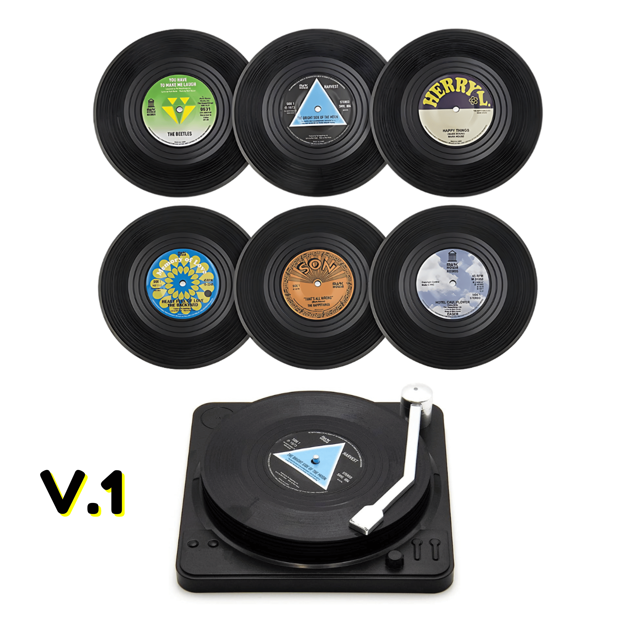 Six Vinyl Coasters + Record Holder