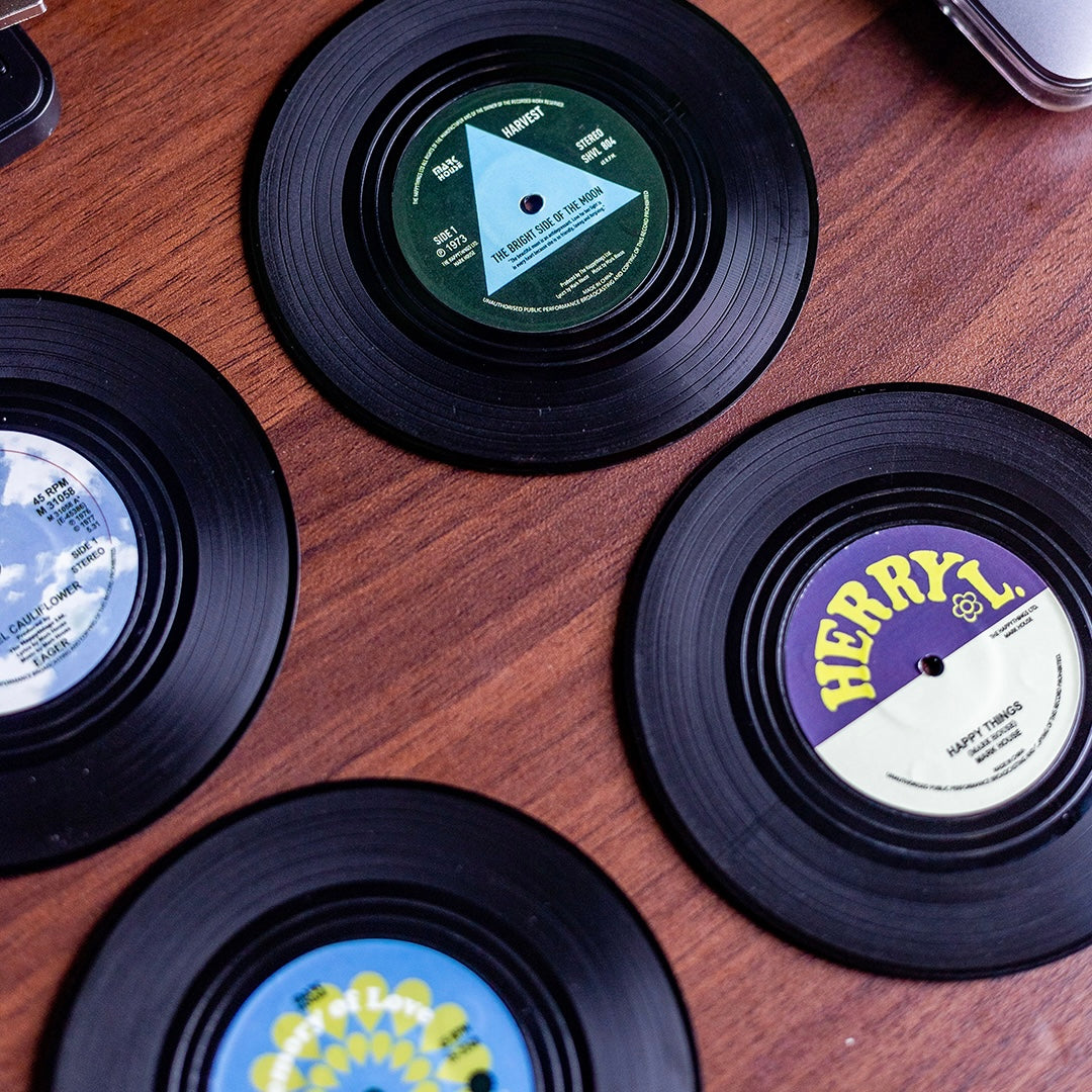 Six Vinyl Coasters + Record Holder