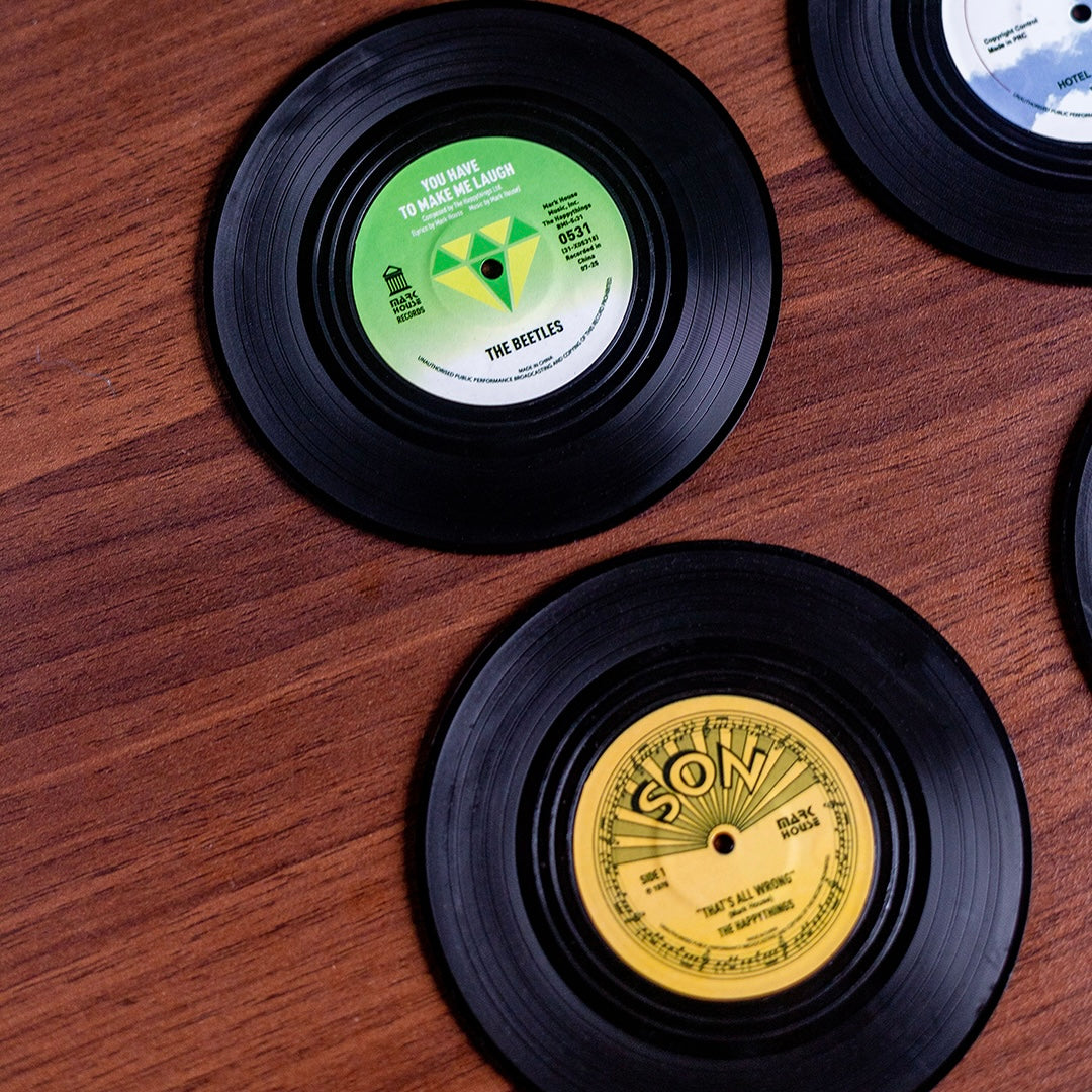 Six Vinyl Coasters + Record Holder