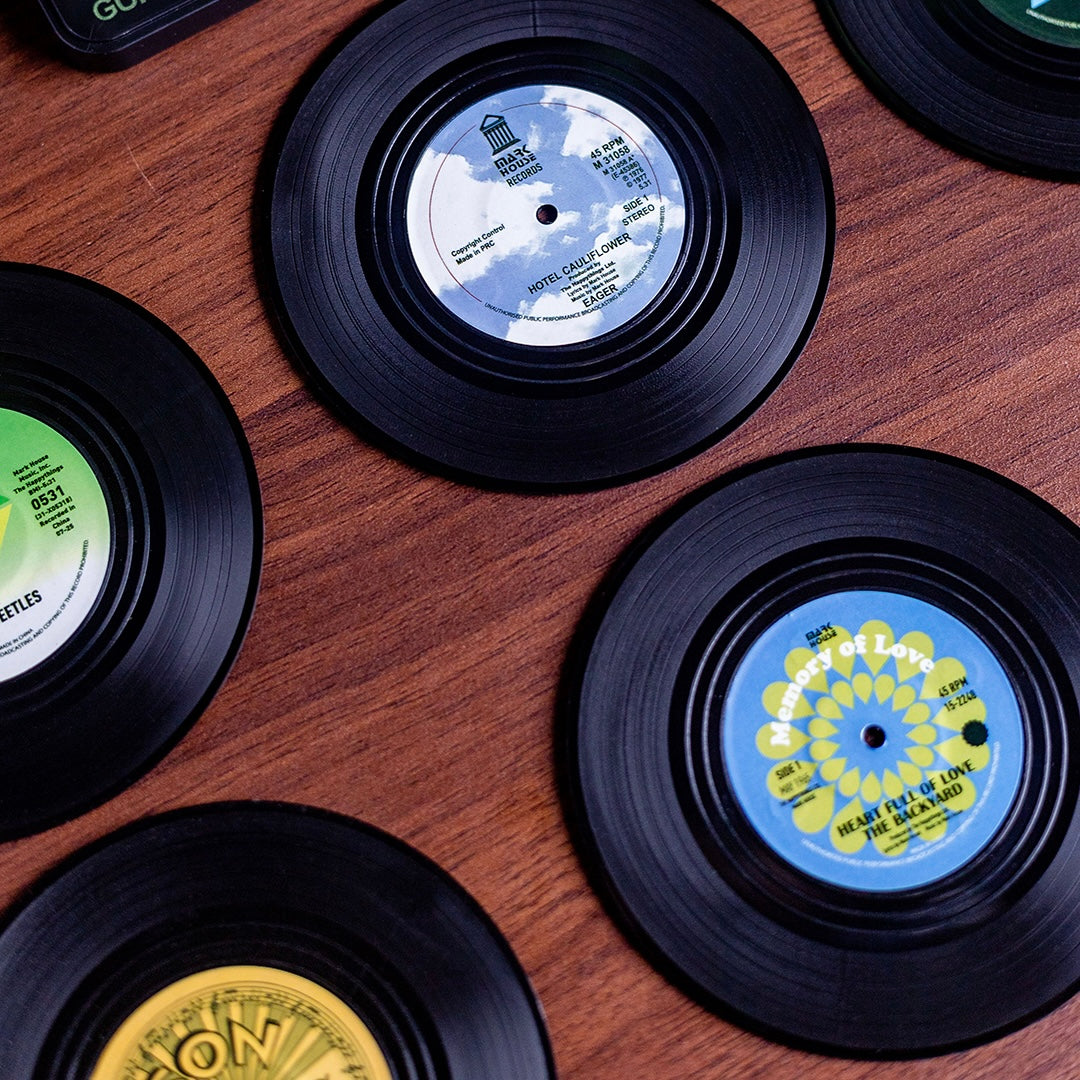 Six Vinyl Coasters + Record Holder